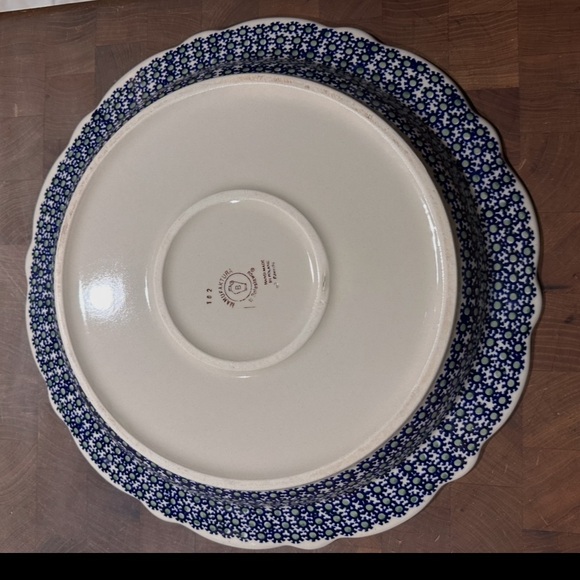 Vintage Polish Pottery Blue Tulips Large Platter 13”